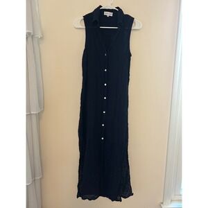 Bella Dahl Women's XS Navy Blue Sleeveless Midi‎ Dress Button Front